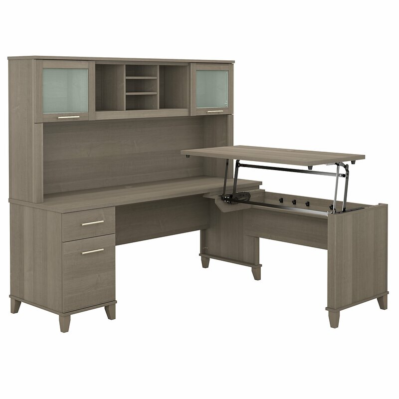 L shaped standing desk deals with hutch